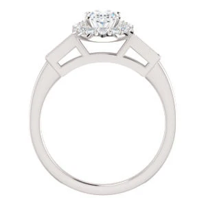 Cubic Zirconia Engagement Ring- The Azariah (Customizable Cathedral Oval Cut Design with Halo and Straight Baguettes) - Image 3