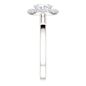 Cubic Zirconia Engagement Ring- The Azariah (Customizable Cathedral Oval Cut Design with Halo and Straight Baguettes) - Image 4