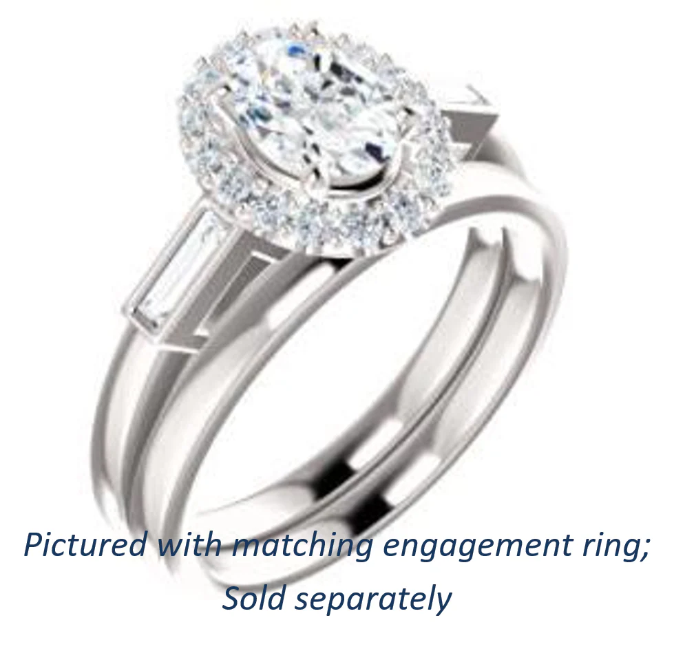 Cubic Zirconia Engagement Ring- The Azariah (Customizable Cathedral Oval Cut Design with Halo and Straight Baguettes) - Image 7