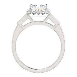Cubic Zirconia Engagement Ring- The Azariah (Customizable Cathedral Princess Cut Design with Halo and Straight Baguettes) - Image 3
