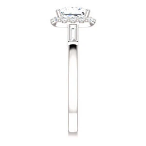 Cubic Zirconia Engagement Ring- The Azariah (Customizable Cathedral Princess Cut Design with Halo and Straight Baguettes) - Image 5