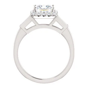 Cubic Zirconia Engagement Ring- The Azariah (Customizable Cathedral Princess Cut Design with Halo and Straight Baguettes) - Image 6