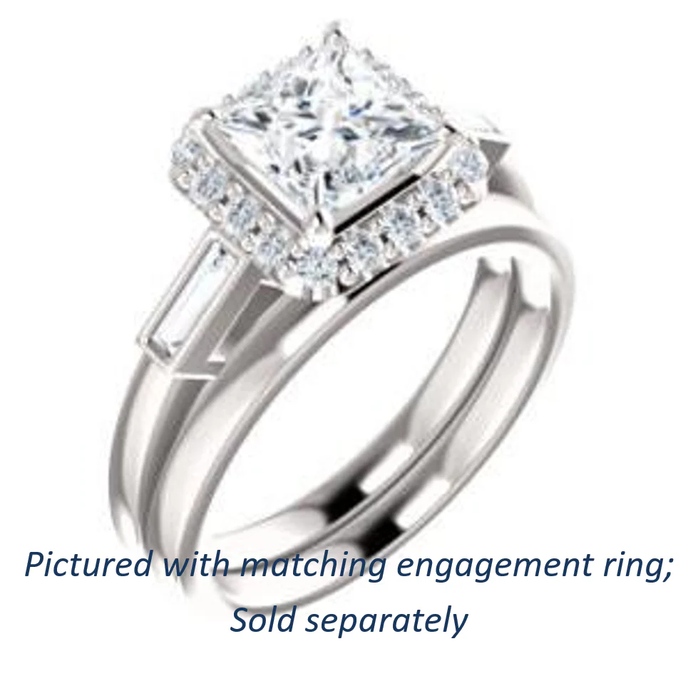 Cubic Zirconia Engagement Ring- The Azariah (Customizable Cathedral Princess Cut Design with Halo and Straight Baguettes) - Image 8