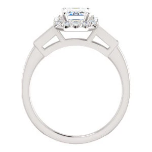 Cubic Zirconia Engagement Ring- The Azariah (Customizable Cathedral Radiant Cut Design with Halo and Straight Baguettes) - Image 5