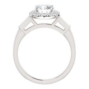 Cubic Zirconia Engagement Ring- The Azariah (Customizable Cathedral Round Cut Design with Halo and Straight Baguettes) - Image 3