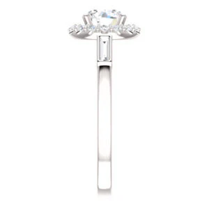 Cubic Zirconia Engagement Ring- The Azariah (Customizable Cathedral Round Cut Design with Halo and Straight Baguettes) - Image 5