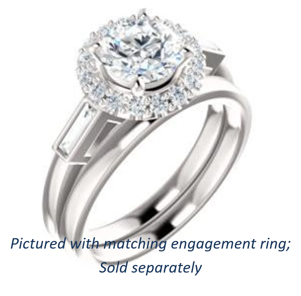 Cubic Zirconia Engagement Ring- The Azariah (Customizable Cathedral Round Cut Design with Halo and Straight Baguettes) - Image 7