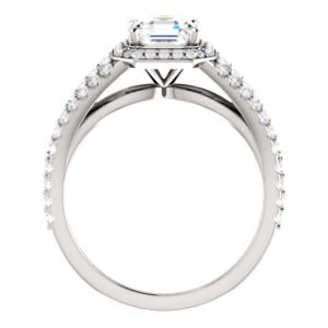Cubic Zirconia Engagement Ring- The Azul (Customizable Asscher Cut Style with Cathedral-Halo and Split-Pavé Band) - Image 3