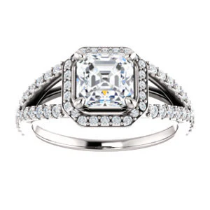 Cubic Zirconia Engagement Ring- The Azul (Customizable Asscher Cut Style with Cathedral-Halo and Split-Pavé Band) - Image 4