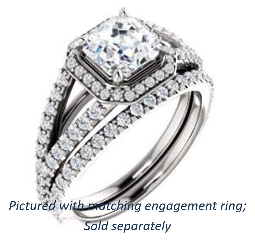 Cubic Zirconia Engagement Ring- The Azul (Customizable Asscher Cut Style with Cathedral-Halo and Split-Pavé Band) - Image 7