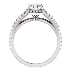 Cubic Zirconia Engagement Ring- The Azul (Customizable Cushion Cut Style with Cathedral-Halo and Split-Pavé Band) - Image 3
