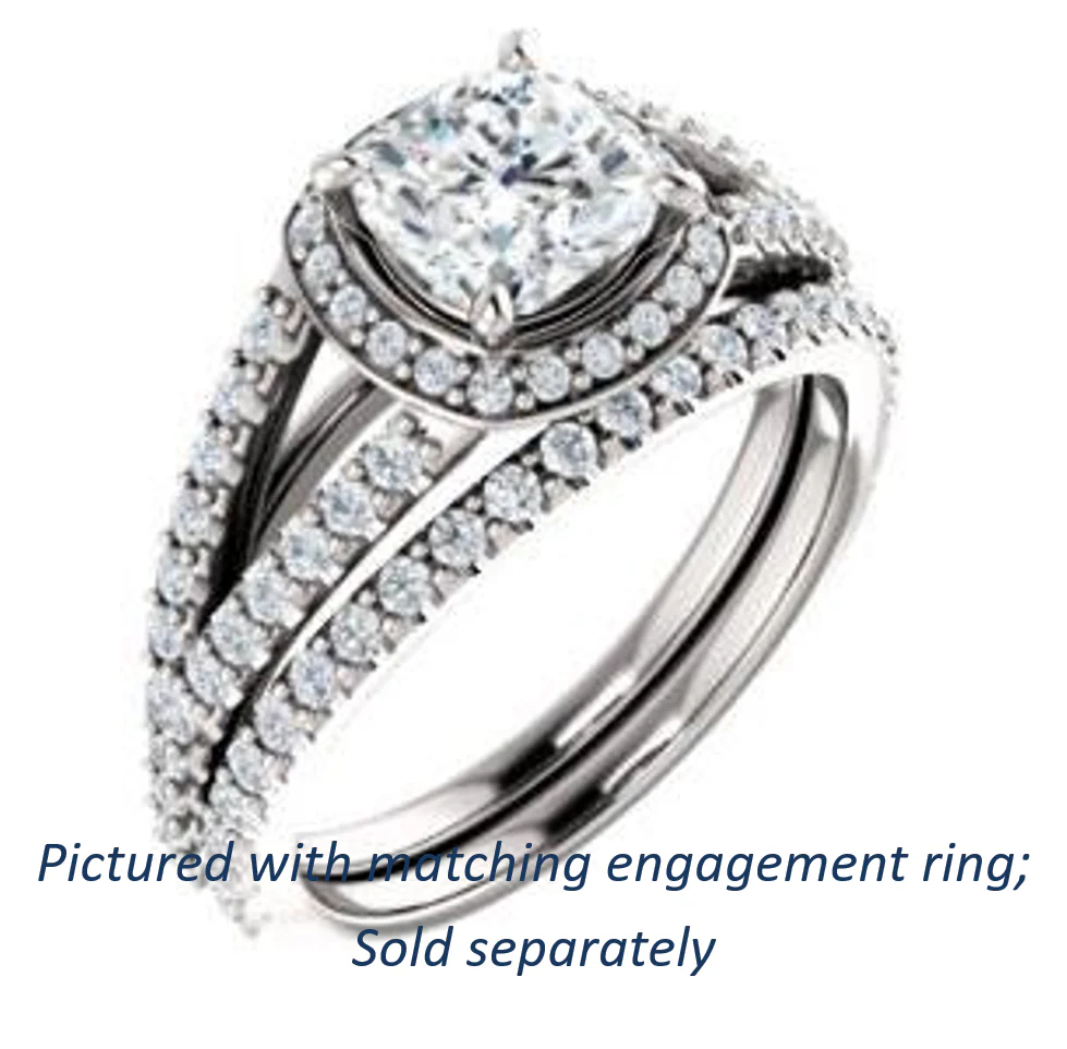 Cubic Zirconia Engagement Ring- The Azul (Customizable Cushion Cut Style with Cathedral-Halo and Split-Pavé Band) - Image 7