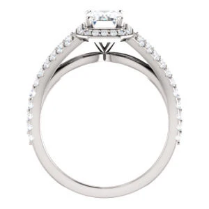 Cubic Zirconia Engagement Ring- The Azul (Customizable Emerald Cut Style with Cathedral-Halo and Split-Pavé Band) - Image 3