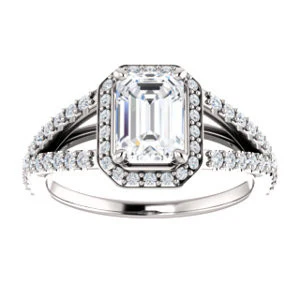 Cubic Zirconia Engagement Ring- The Azul (Customizable Emerald Cut Style with Cathedral-Halo and Split-Pavé Band) - Image 4