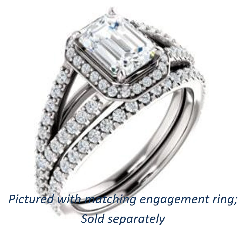 Cubic Zirconia Engagement Ring- The Azul (Customizable Emerald Cut Style with Cathedral-Halo and Split-Pavé Band) - Image 7