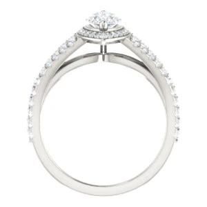Cubic Zirconia Engagement Ring- The Azul (Customizable Marquise Cut Style with Cathedral-Halo and Split-Pavé Band) - Image 3