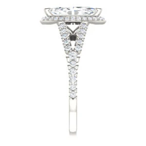 Cubic Zirconia Engagement Ring- The Azul (Customizable Marquise Cut Style with Cathedral-Halo and Split-Pavé Band) - Image 5