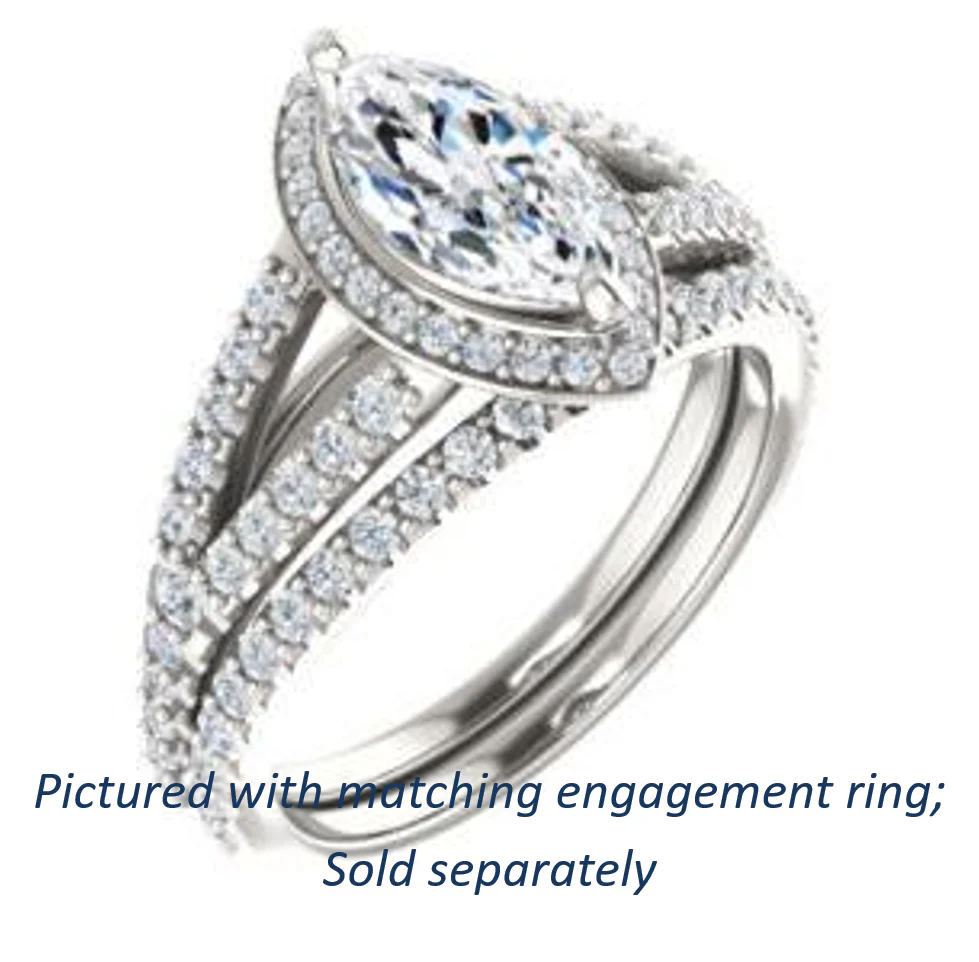 Cubic Zirconia Engagement Ring- The Azul (Customizable Marquise Cut Style with Cathedral-Halo and Split-Pavé Band) - Image 7