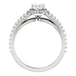 Cubic Zirconia Engagement Ring- The Azul (Customizable Oval Cut Style with Cathedral-Halo and Split-Pavé Band) - Image 3