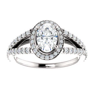 Cubic Zirconia Engagement Ring- The Azul (Customizable Oval Cut Style with Cathedral-Halo and Split-Pavé Band) - Image 4