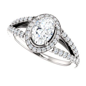 Cubic Zirconia Engagement Ring- The Azul (Customizable Oval Cut Style with Cathedral-Halo and Split-Pavé Band) - Image 6