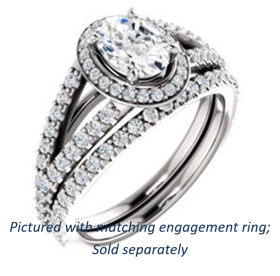 Cubic Zirconia Engagement Ring- The Azul (Customizable Oval Cut Style with Cathedral-Halo and Split-Pavé Band) - Image 7