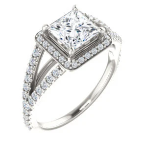 Cubic Zirconia Engagement Ring- The Azul (Customizable Princess Cut Style with Cathedral-Halo and Split-Pavé Band) - Image 2