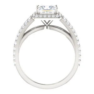 Cubic Zirconia Engagement Ring- The Azul (Customizable Princess Cut Style with Cathedral-Halo and Split-Pavé Band) - Image 3