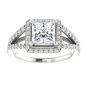 Cubic Zirconia Engagement Ring- The Azul (Customizable Princess Cut Style with Cathedral-Halo and Split-Pavé Band) - Image 4
