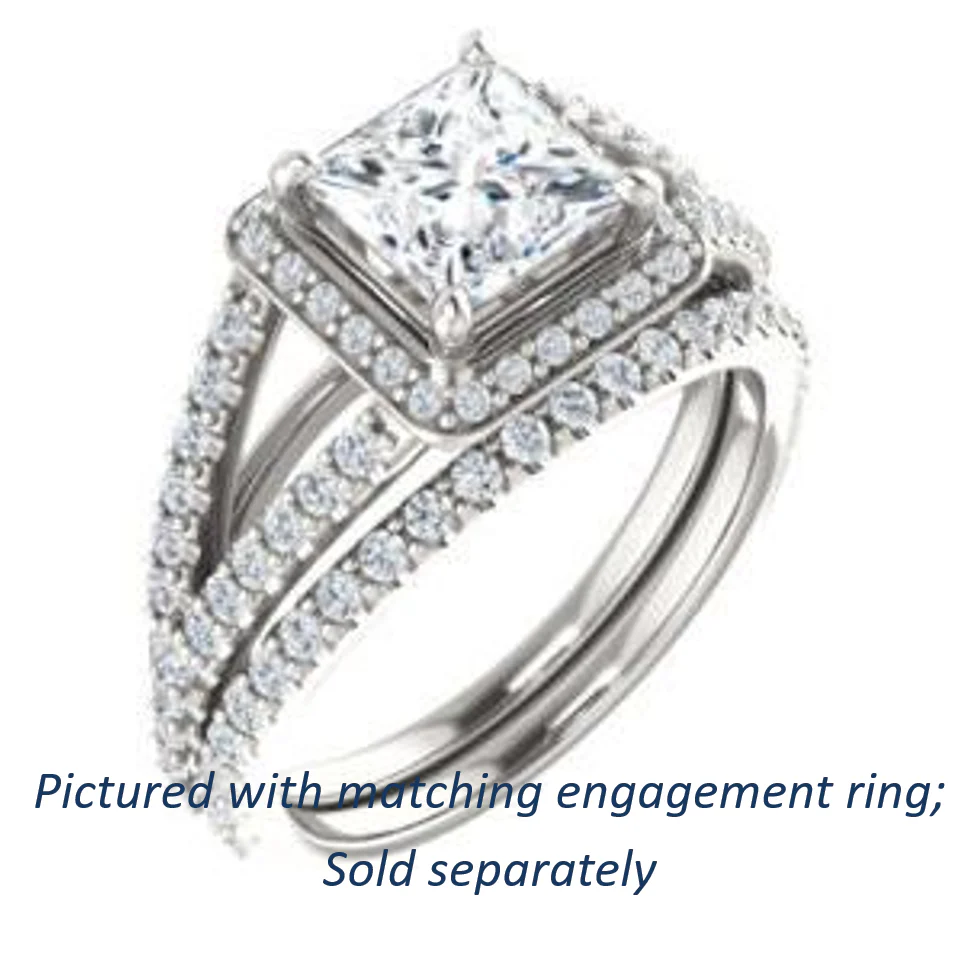 Cubic Zirconia Engagement Ring- The Azul (Customizable Princess Cut Style with Cathedral-Halo and Split-Pavé Band) - Image 7