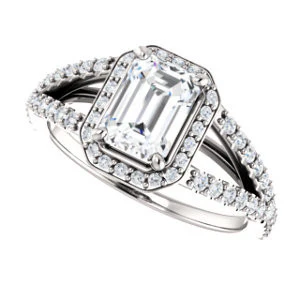 Cubic Zirconia Engagement Ring- The Azul (Customizable Radiant Cut Style with Cathedral-Halo and Split-Pavé Band) - Image 6