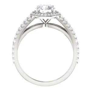 Cubic Zirconia Engagement Ring- The Azul (Customizable Round Cut Style with Cathedral-Halo and Split-Pavé Band) - Image 3