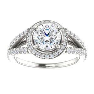 Cubic Zirconia Engagement Ring- The Azul (Customizable Round Cut Style with Cathedral-Halo and Split-Pavé Band) - Image 4