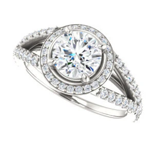 Cubic Zirconia Engagement Ring- The Azul (Customizable Round Cut Style with Cathedral-Halo and Split-Pavé Band) - Image 6
