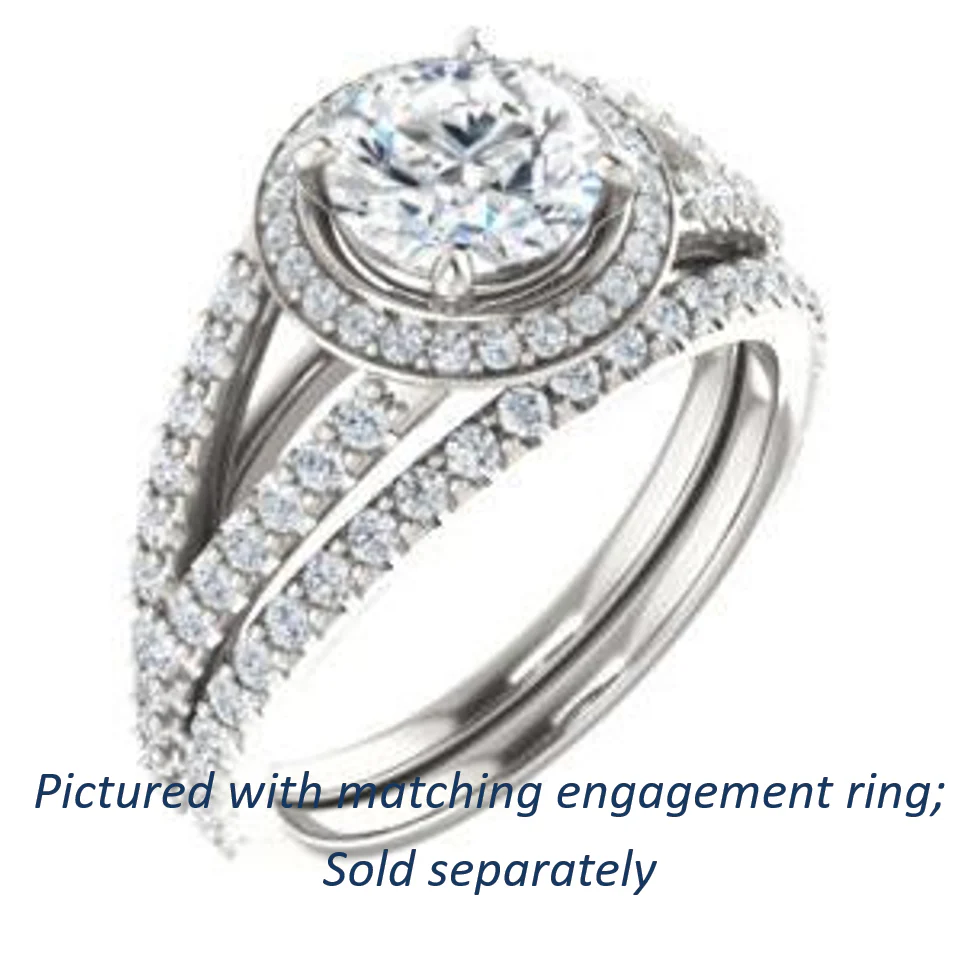 Cubic Zirconia Engagement Ring- The Azul (Customizable Round Cut Style with Cathedral-Halo and Split-Pavé Band) - Image 7