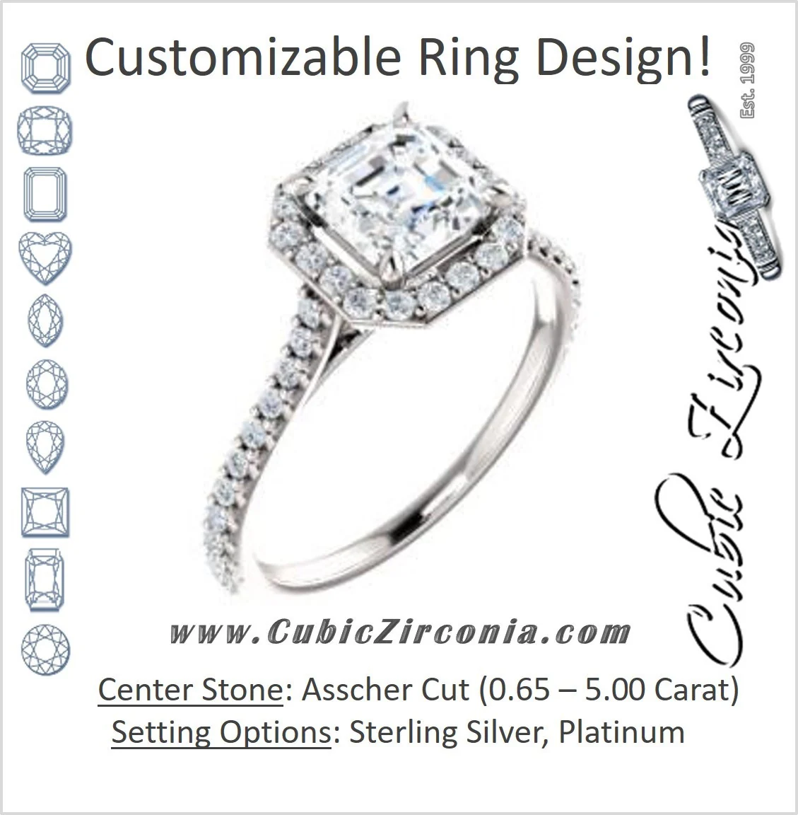 Cubic Zirconia Engagement Ring- The Bailey (Customizable Cathedral-set Asscher Cut Design with Halo, Thin Pavé Band and Floating Peekaboo)