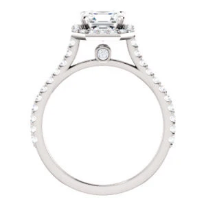 Cubic Zirconia Engagement Ring- The Bailey (Customizable Cathedral-set Asscher Cut Design with Halo, Thin Pavé Band and Floating Peekaboo) - Image 3