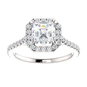 Cubic Zirconia Engagement Ring- The Bailey (Customizable Cathedral-set Asscher Cut Design with Halo, Thin Pavé Band and Floating Peekaboo) - Image 4