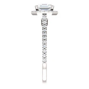 Cubic Zirconia Engagement Ring- The Bailey (Customizable Cathedral-set Asscher Cut Design with Halo, Thin Pavé Band and Floating Peekaboo) - Image 5