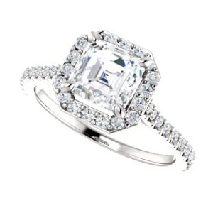 Cubic Zirconia Engagement Ring- The Bailey (Customizable Cathedral-set Asscher Cut Design with Halo, Thin Pavé Band and Floating Peekaboo) - Image 6