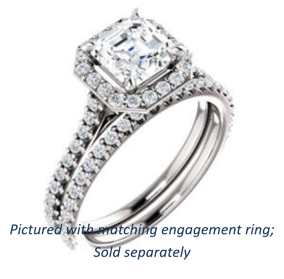 Cubic Zirconia Engagement Ring- The Bailey (Customizable Cathedral-set Asscher Cut Design with Halo, Thin Pavé Band and Floating Peekaboo) - Image 7