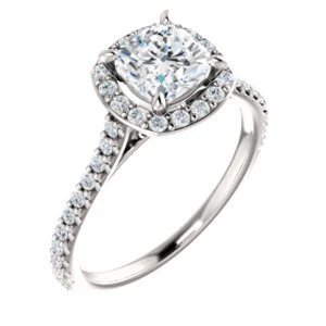 Cubic Zirconia Engagement Ring- The Bailey (Customizable Cathedral-set Cushion Cut Design with Halo, Thin Pavé Band and Floating Peekaboo) - Image 2