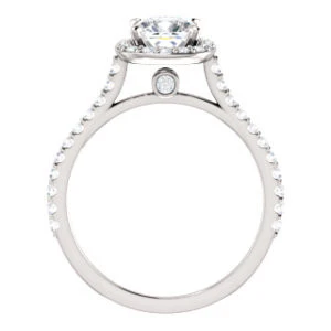 Cubic Zirconia Engagement Ring- The Bailey (Customizable Cathedral-set Cushion Cut Design with Halo, Thin Pavé Band and Floating Peekaboo) - Image 3