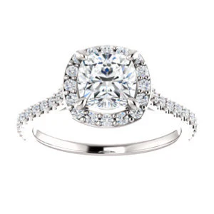 Cubic Zirconia Engagement Ring- The Bailey (Customizable Cathedral-set Cushion Cut Design with Halo, Thin Pavé Band and Floating Peekaboo) - Image 4