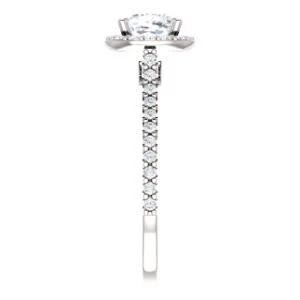 Cubic Zirconia Engagement Ring- The Bailey (Customizable Cathedral-set Cushion Cut Design with Halo, Thin Pavé Band and Floating Peekaboo) - Image 5