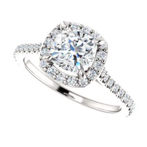 Cubic Zirconia Engagement Ring- The Bailey (Customizable Cathedral-set Cushion Cut Design with Halo, Thin Pavé Band and Floating Peekaboo) - Image 6