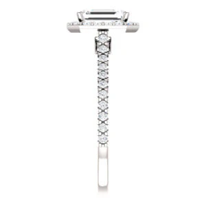 Cubic Zirconia Engagement Ring- The Bailey (Customizable Cathedral-set Emerald Cut Design with Halo, Thin Pavé Band and Floating Peekaboo) - Image 10