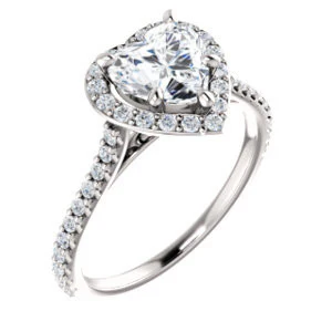 Cubic Zirconia Engagement Ring- The Bailey (Customizable Cathedral-set Heart Cut Design with Halo, Thin Pavé Band and Floating Peekaboo) - Image 2