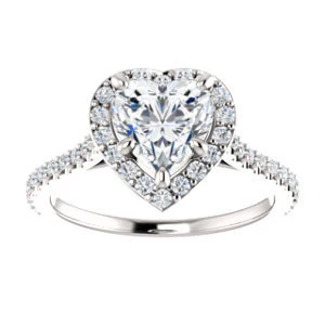 Cubic Zirconia Engagement Ring- The Bailey (Customizable Cathedral-set Heart Cut Design with Halo, Thin Pavé Band and Floating Peekaboo) - Image 4