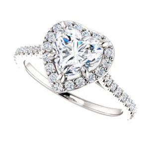 Cubic Zirconia Engagement Ring- The Bailey (Customizable Cathedral-set Heart Cut Design with Halo, Thin Pavé Band and Floating Peekaboo) - Image 6